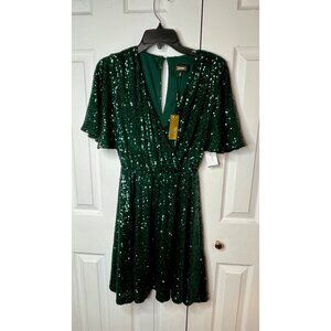 Oakless Sequin Flutter Sleeve Fit & Flare Dress  XS